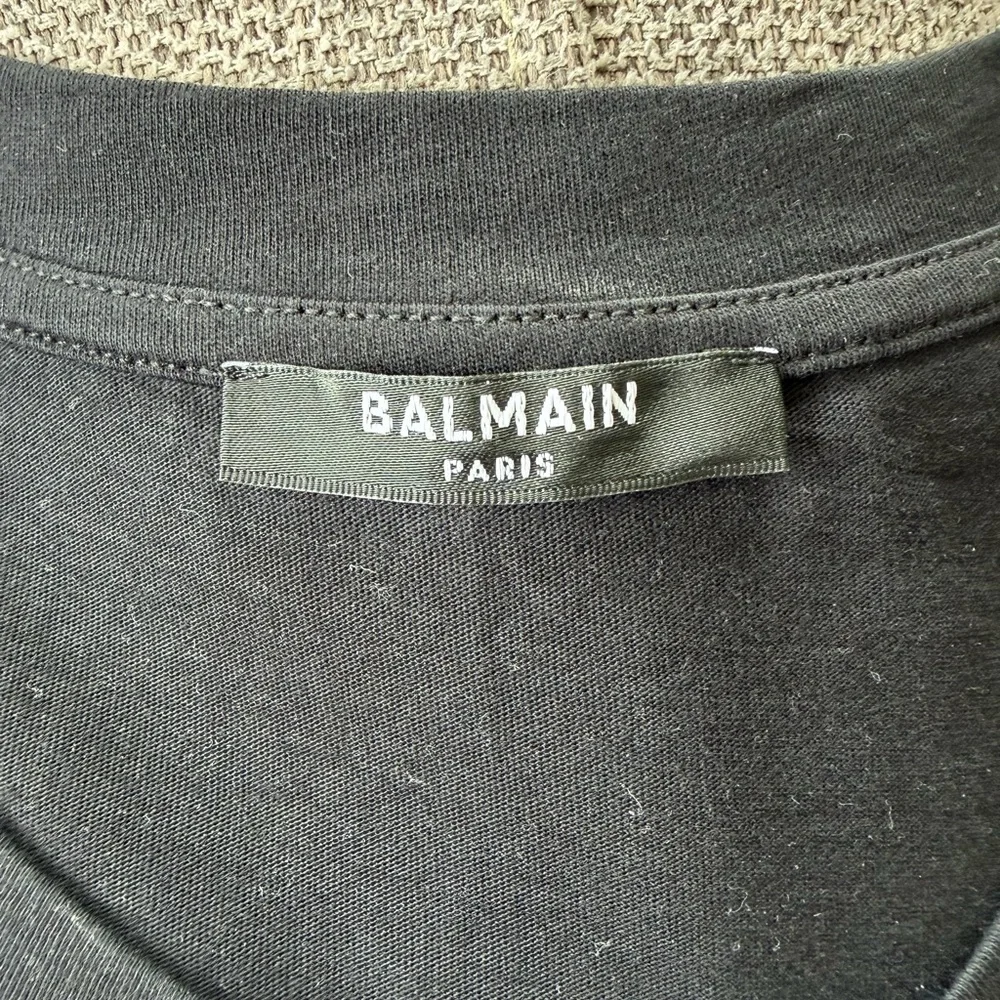 Balmain Black T-Shirt with White Logo - Picture 3 of 4